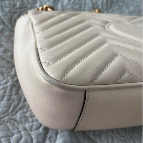 Gucci GG Marmont Small Chain Shoulder Bag Leather Chevron Logo Luxe Neutral Soft - Picture 11 of 15
